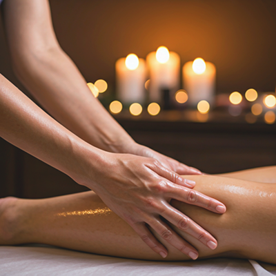 Massaging natural body oil into skin using circular motions for deep nourishment